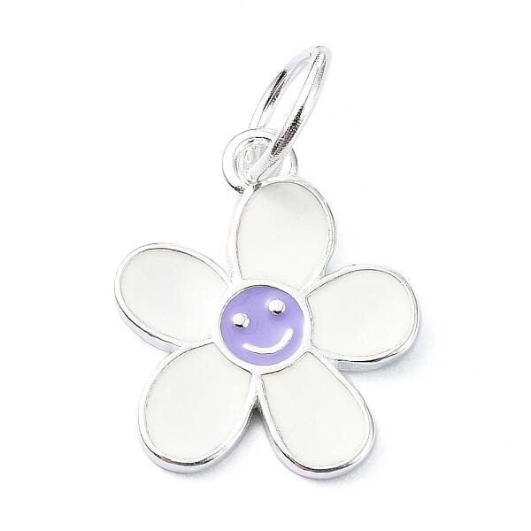 925 Sterling Silver Enamel Smiling Face Flower Charms