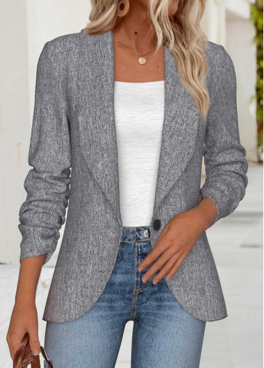 Modlily Light Grey Marl Tummy Coverage Long Sleeve Lapel Coat - XL