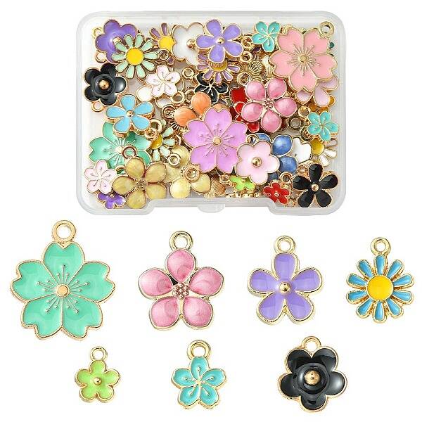 50Pcs 7 Styles Alloy Enamel Charms