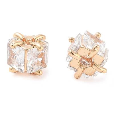 Brass Micro Pave Clear Cubic Zirconia Beads