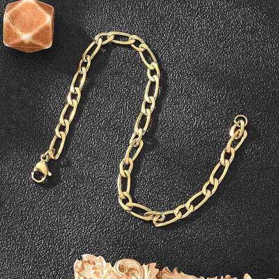 Ion Plating(IP) 304 Stainless Steel Figaro Chain Bracelets