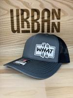 It Is What It Is Custom Leatherette Patch Trucker Style and Evolve Ponytail Hats trucker hat unique gift unisex hat FlexFit a...