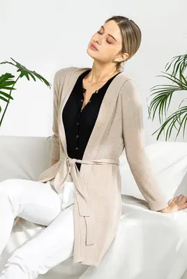 Hooded Wrap Cardigan - Almond | Size: M