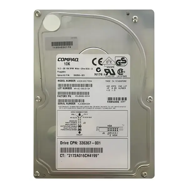 336367-001 HP 18.2GB Wide Ultra2 SCSI 10000 3.5-inch Hard Drive