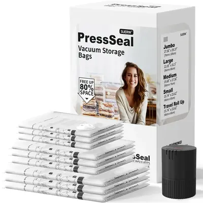 12/15/18 Pcs PressSeal Vacuum Storage Bag with Electric Pump，Multi Size Reusable Waterproof Space Saving Storage Organizer ...