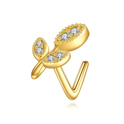 14K Gold Cubic Zirconia Leaves Nose Ring