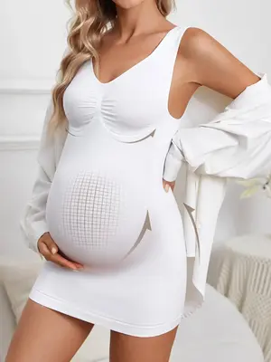 Women's Plain Ruched Deep V Neck Longline Tank Top, Tight Dress, Comfortable Breathable Seamless Sleeveless Maternity Dresses...