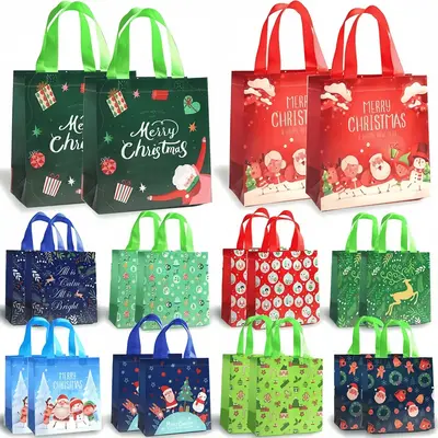 Christmas Gift Bag, 10pcs/20pcs/30pcs Non-woven Fabric Gift Wrapping Bag, Cartoon Pattern Shopping Bag, Gift Packaging Bag fo...