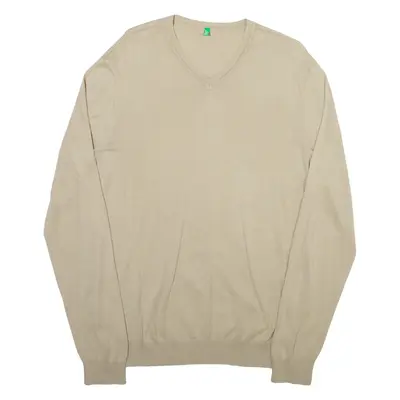 UNITED COLORS OF BENETTON Mens Jumper Beige Long Sleeve V-Neck L