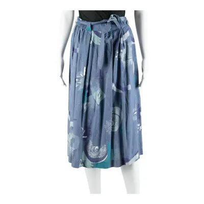 ALISSA Midi Straight Skirt Blue Viscose Floral Womens S
