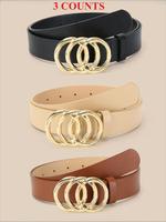 Women's Minimalist Temperament  Triple Ring Buckle  Belt, Casual Solid Color Pu Leather Belt, Fashion Belt for Party, Daily C...