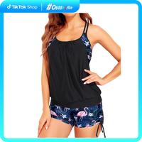 Holipick Women Tankini Swimsuits Two Piece Tummy Control Bathing Suits Blouson Swim Tank Top with Boy Shorts