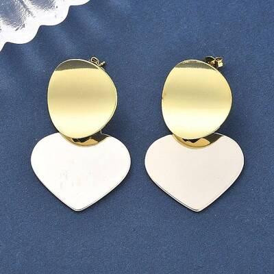 Two Tone Heart Brass Dangle Stud Earrings for Women