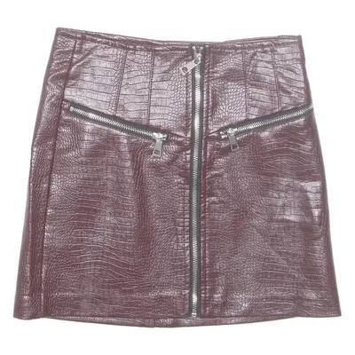 BERSHKA Womens Straight Skirt Maroon Short Leather XS