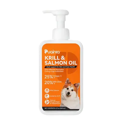 PUAINTA Krill & Salmon Oil Formula, 25% Omega 3 for Dogs and Cats, Fish Oil with EPA and DHA, for Dog Skin and Coat oil for k...
