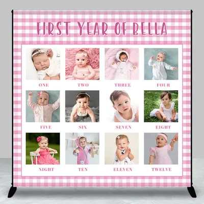White Pink Plaid Custom 1st Birthday Photo Backdrop - Aperturee