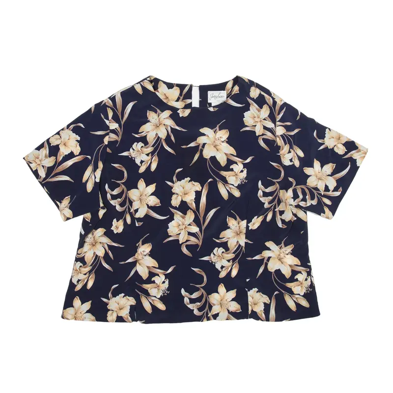 JACLYN SMITH Blouse Blue Floral Short Sleeve Womens XL