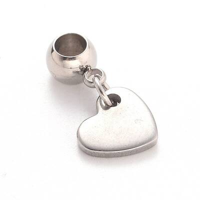 Tarnish Resistant Heart 304 Stainless Steel European Large Hole Dangle Charms