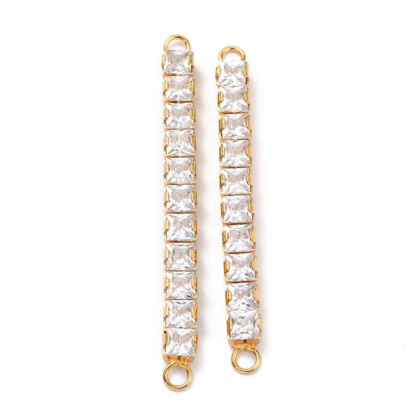 Brass Clear Square Cubic Zirconia Links Connectors