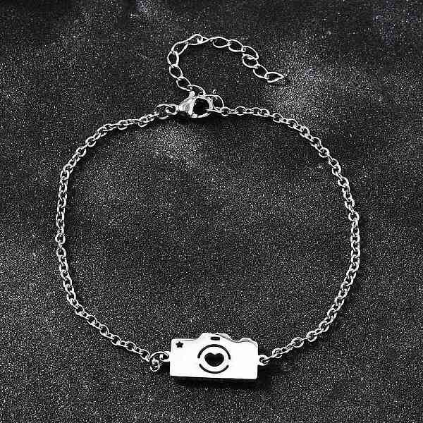 201 Stainless Steel Camera with Heart Link Bracelets