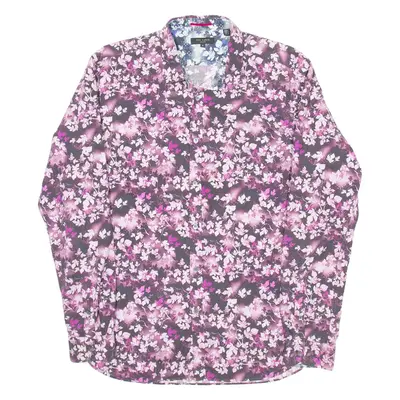 TED BAKER Mens Shirt Purple Floral Long Sleeve L