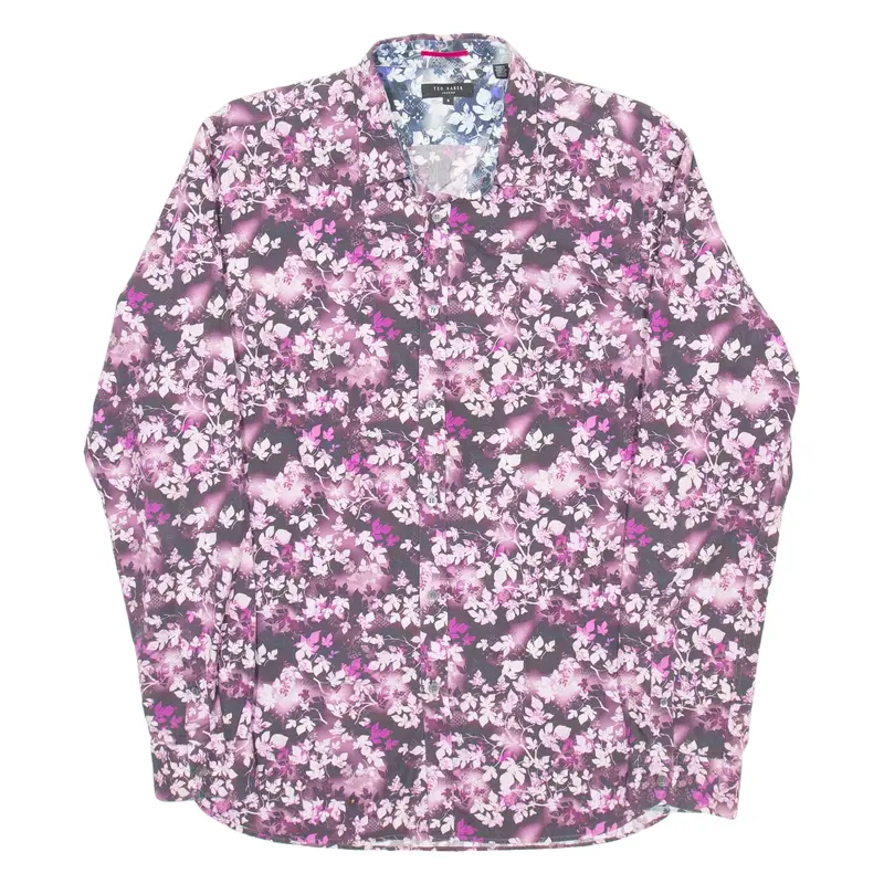 TED BAKER Mens Shirt Purple Floral Long Sleeve L