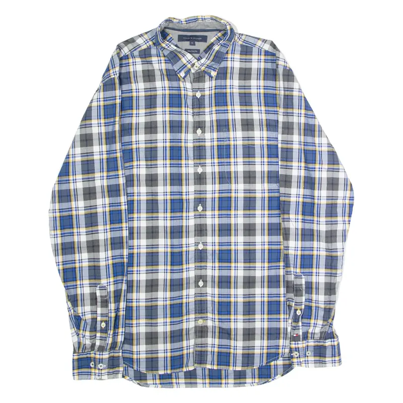 TOMMY HILFIGER New York Fit Mens Shirt Blue Plaid Long Sleeve XL