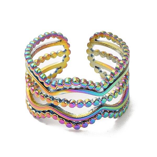 Ion Plating(IP) 304 Stainless Steel Wave Open Cuff Ring for Women