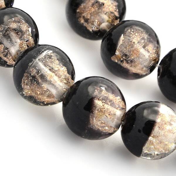 Handmade Two Tone Gold Sand Lampwork Round Beads Strands