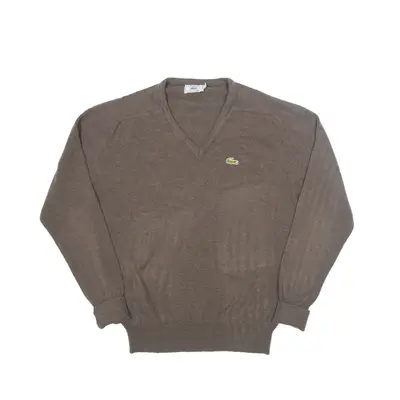 IZOD LACOSTE Jumper Brown 90s Tight Knit V-Neck Womens XL