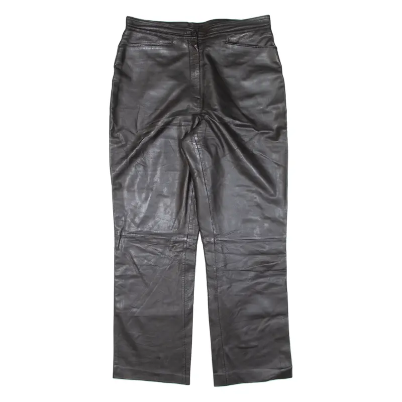 Womens Leather Trousers Black Regular Straight W32 L29
