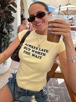 Women's Letter Print Round Neck Tee, Casual Short Sleeve Crew Neck T-shirt for Summer, Fashion Women's Top for Daily Wear, Ts...
