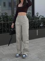 Women's Plain High Rise Cargo Pants, Casual Basic Baggy Minimalist Street High Waist Straight Leg Trousers, Pants for Women, ...