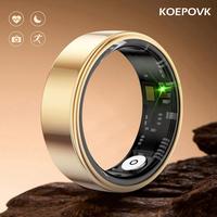 KOEPOVK Smart Ring Waterproof Bluetooth Tracker for Men Women Gold Color IP68 Fitness Health Monitor Heart Rate Blood Pressur...