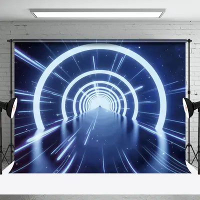 High-Tech Tunnel Blue Lights Photography Backdrop - Aperturee