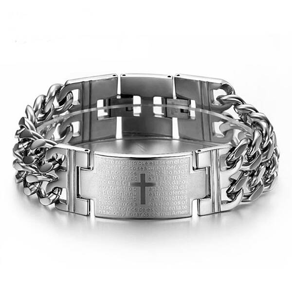 Stainless Steel Rectangle with Holy Writ Link Bracelet for Men Women