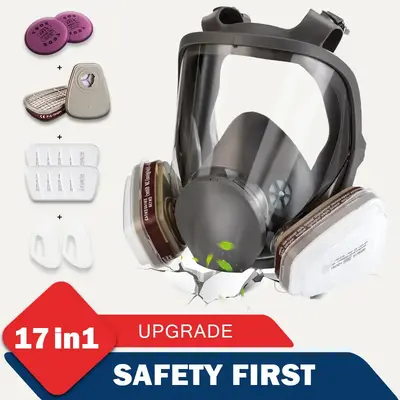 Safety First Reusable Respirators Pomerol 17-in-1 Full Face Gas Mask with Dual Filter Cartridge Anti-Dust Anti-Virus Anti-Tox...