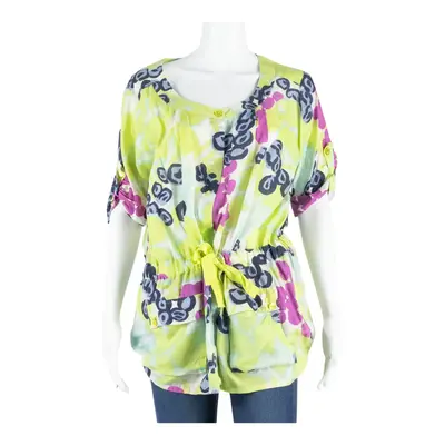 WEILL Womens Printed Blouse Green Crazy Pattern L