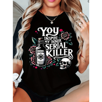 funny plus size womens you   my inner killer graphic tee edgy skull roses   fabric casual crew neck short sleeve top for   we...