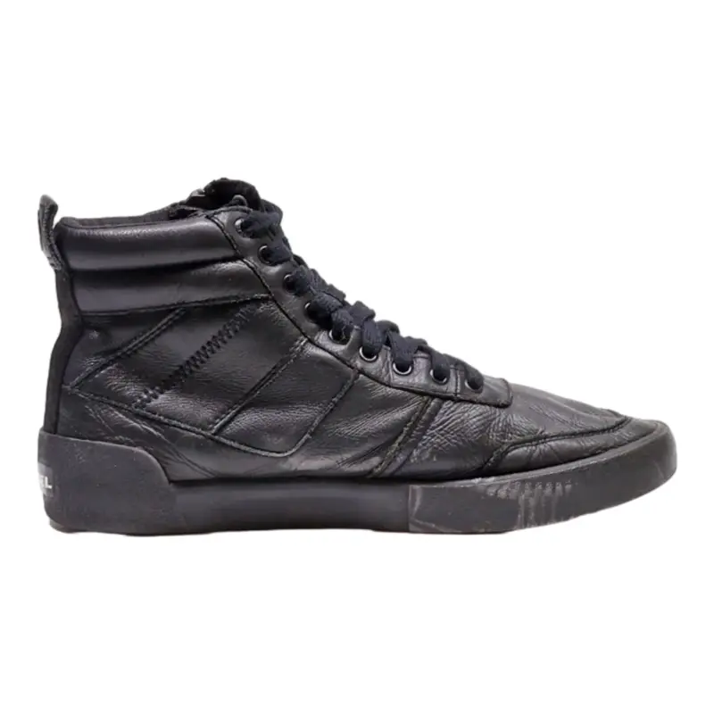 DIESEL High Top Trainers Black Leather Mens UK 7.5