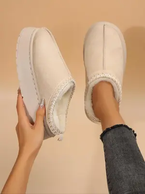 Women's Solid Color Fluffy Lined Fluffy Slippers, Casual Soft Comfortable Non-slip Home Indoor Slippers, Warm Slippers for In...