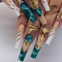 Long Square Smudged Heart Glitter Stick on Nails with Stickers & Nail File for Women Nail Art, 24pcs/set Rhinestone Decor Fa...