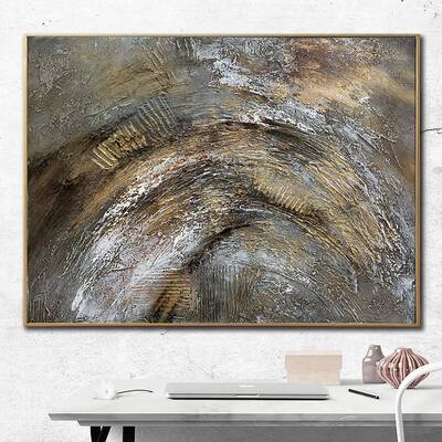 Abstract Oil Painting Canvas Brown Wall Art Gold Leaf Artwork Heavy Textured Art Monochrome Wall Art Commission Painting for ...