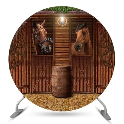 Aperturee Retro Brown Wooden Mews Baby Shower Backdrop Kit | Round Backdrop Stand Covers | Round Baby Shower Backdrop | Circl...