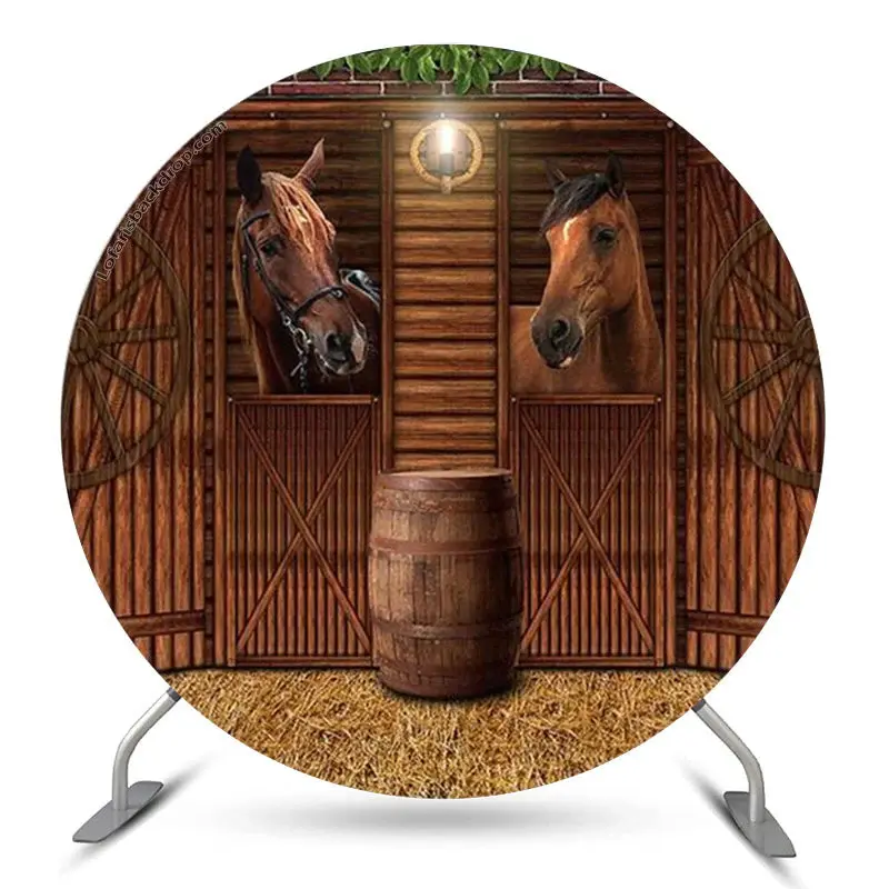 Aperturee Retro Brown Wooden Mews Baby Shower Backdrop Kit | Round Backdrop Stand Covers | Round Baby Shower Backdrop | Circl...