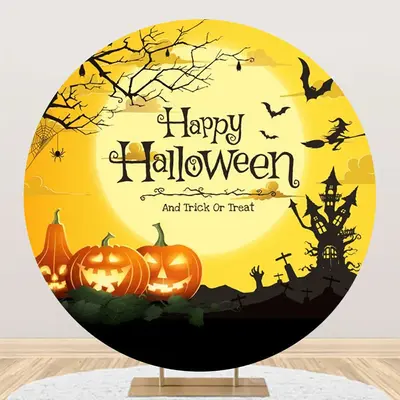 Round Pumpkin Trunk Moon Night Halloween Backdrop