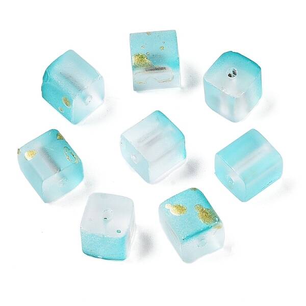 Frosted Glass Beads with Golden Glitter Powder