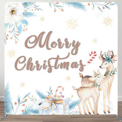 Aperturee Floral Deers Pine Leaves Xmas Tension Fabric Backdrop | Christmas Photo Backdrop | Christmas Backgrounds Fireplace ...