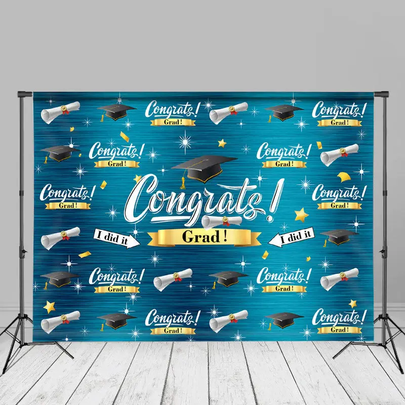Mortarboard And Stars Cyan Backdrop For Congrats Grad - Aperturee