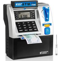 Kids ATM Piggy Bank Toy with PIN Code & Realistic Keypad – Accepts Coins and Banknotes – Electronic Money Safe Jar – Bl...